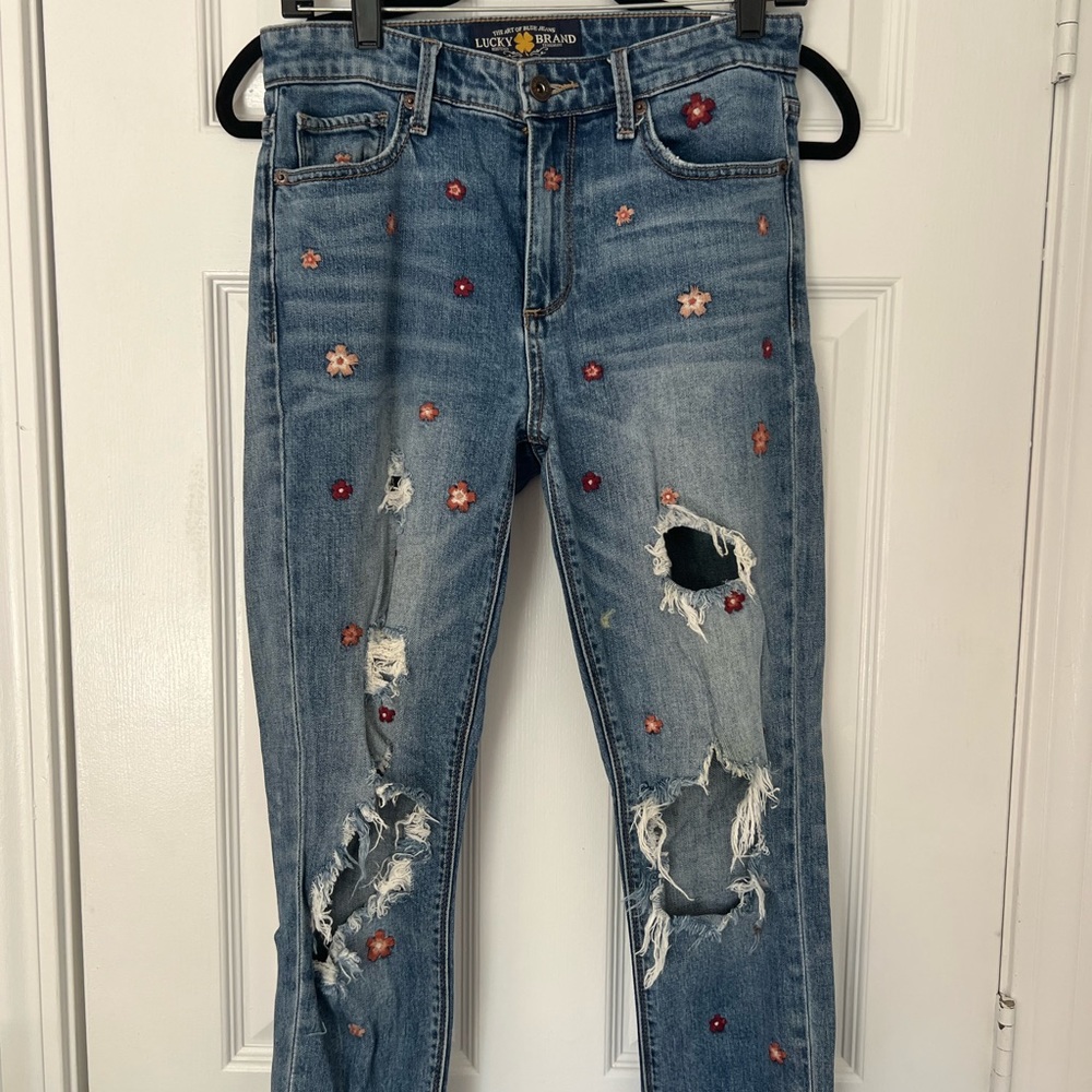Lucky Brand ripped floral patch skinny jeans
